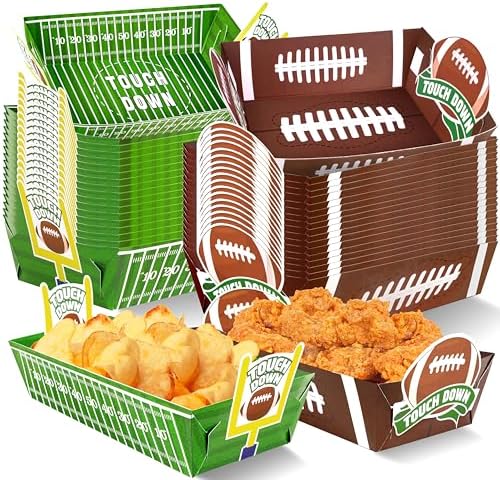 Geefuun 50 Pack Football Party Decorations Paper Food Trays - Movie Night Supplies Snack Stadium Serving Plates for Super Football Bowl Birthday Disposable Decor(Style 2)