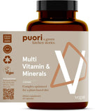 Puori Multi-Vitamin and Mineral Complex - 60 Vegan Capsules - Vegan Certified with 13 Essential Vitamin and 9 Minerals - for Overall Health, Nervous and Immune System - Dairy-Free, Vegetarian