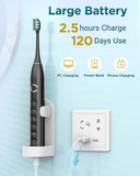 Rtauys Upgraded Sonic Electric Toothbrush for Adults with 8 Brush Heads, IPX7 Travel Electric Toothbrush with Travel Case, 2.5 Hours Charge for 120 Days, 5 Modes with Built-in Smart Timer Black