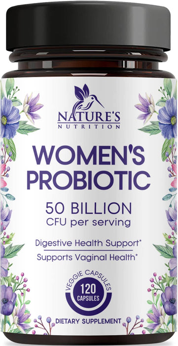 Probiotics for Women 4-in-1, 50 Billion CFU + Prebiotics, Vaginal Women's Probiotic for Digestive, pH, Urinary & Immune Health Support, No Gluten, Shelf Stable Probiotic Supplement - 120 Capsules