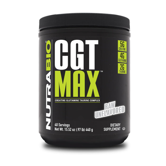 NutraBio CGT-MAX Powder- Creatine, Glutamine and Taurine to Support Muscle Recovery and Strength - 40 Servings - Unflavored
