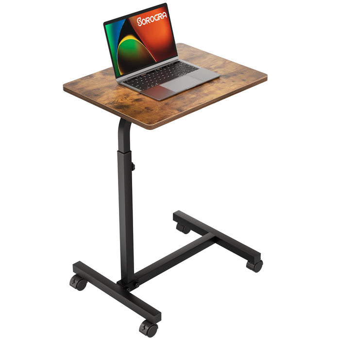 SOROGRA Overbed Table with Adjustable Height, Small Bedside Table with Wheels for Bed and Couch, Rolling Desk for Eating and Working, Brown