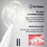 Dr. Emma Electric Flosser, Power Flosser for Adults Kids, Gum Stimulator, Teeth Cleaner, Reusable Flossing Tool with Toothbrush, Water Flosser Alternative, Midnight