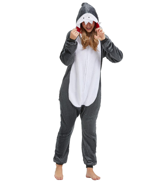 QUCH Adult Onesie Costume-Unisex Animal Onesies for Adults Halloween Costume, Halloween Onesie Adult Onesie Pajamas for Women Shark XL