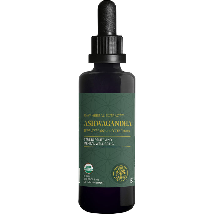 Global Healing Organic Ashwagandha Supplement Drops - Liquid Ashwagandha KSM 66 Extra Strength for Men & Women - Helps Promote Relief from Stress - 2 Fl Oz