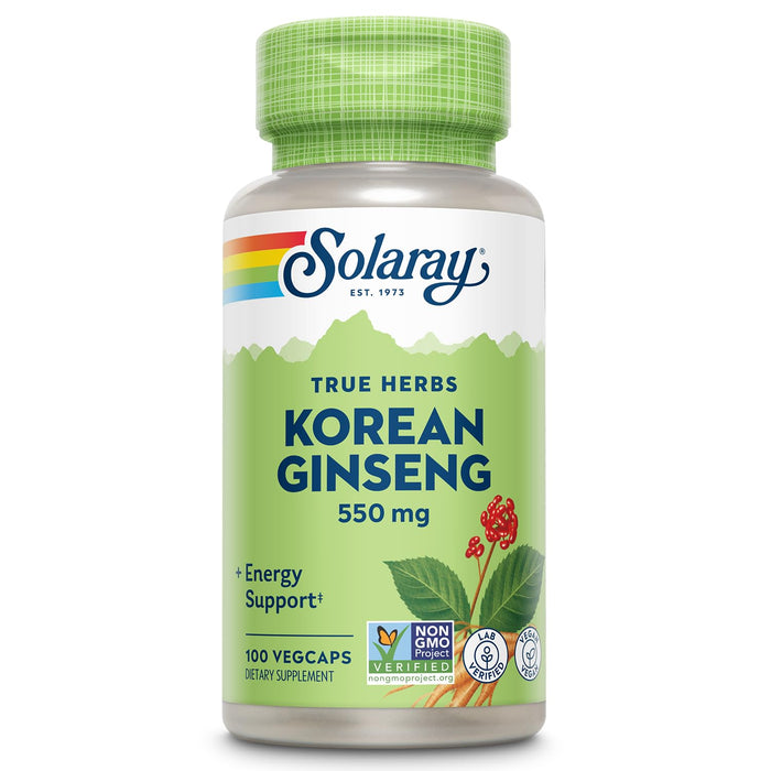 SOLARAY Korean Ginseng 550 mg - Ginseng Root - Stress, Physical Endurance and Energy Supplements - Non-GMO, Vegan, Lab Verified - 100 Servings, 100 VegCaps