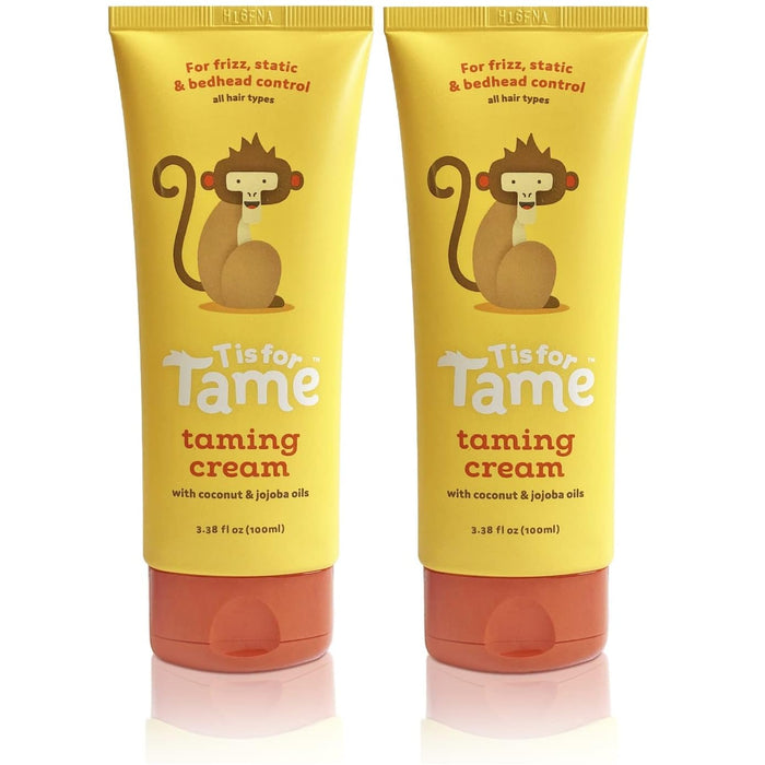 T is for Tame - All-Natural Hair Taming Cream for Kids, Frizz & Flyaway Control, Coconut Oil & Jojoba Leave-In, Safe for Babies & Toddlers, Non-Greasy, 3.38 Fl Oz (Bundle of 2)