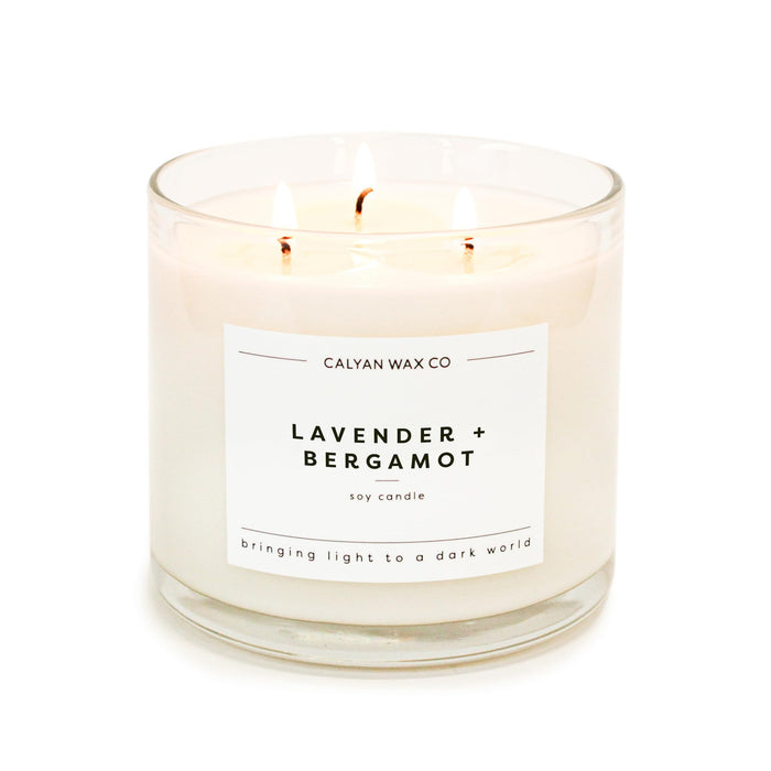 Calyan Wax Scented Candle, Lavender & Bergamot, 3 Wick Candle for The Home Scented with Citrus & Cedar, 14.9 oz Soy Wax Candle with 43 Hour Burn Time, Non Toxic Large Candle in Glass Jar, Gift