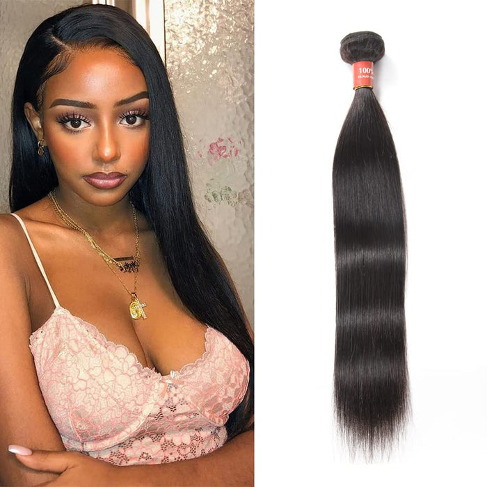 Straight Bundles 30 Inch 1 Bundle Human Hair 100% Unprocessed Brazilian Virgin Human Hair Extensions Double Weft No Split Bundle Natural Color Full And Thick(30 inch)