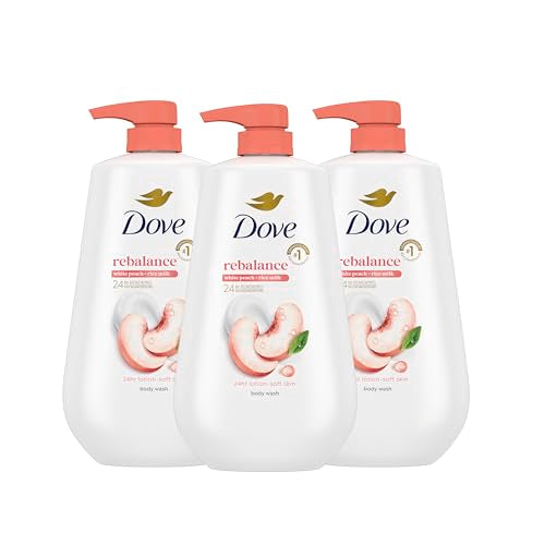 Dove Body Wash For 24hr Lotion-Soft Skin Rebalance White Peach & Rice Milk Moisturizing Skin Cleanser with No Sulfates No Parabens (Pack of 3)