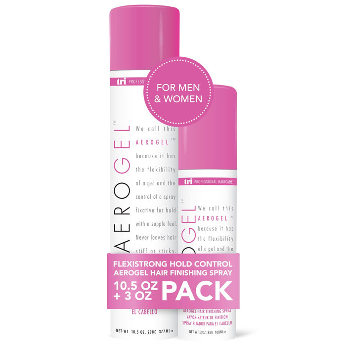 TRI Design Aerogel Hairspray - Hair Styling Gel Plus Texture Spray for Men & Women, Combining Flexibility & Control for Strong Hold, No Hair Flakes to All Hair Style & Types - 10.5 Oz & 3 Oz