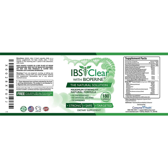 IBS Clear™ - 100% Natural IBS Relief with Vitamin D, Psyllium Husk,, Fennel - 360 Capsules - 2 Bottle