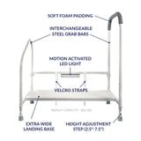 Step2Bed Bed Rails For Elderly with Adjustable Height Bed Step Stool & LED Light for Fall Prevention - Portable Medical Step Stool comes with Handicap Grab Bars making it easy to get in and out of bed