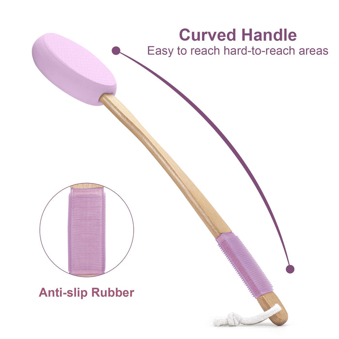 AmazerBath Lotion Applicator for Back, Feet, 4 Replaceable Pads with 1 Long Handled, Back Sunscreen Applicator for Elderly, Women, Apply Cream Medicine Skin Cream Moisturizer Sunscreen Tanner, Purple