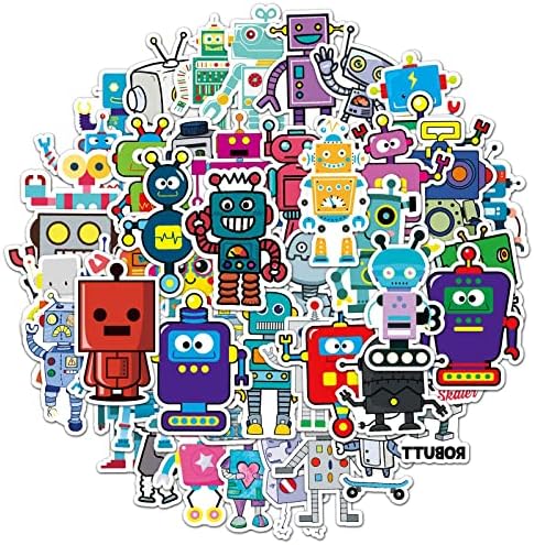 Cute Robot Stickers for Water Bottle,Waterproof Vinyl 50pcs Stickers for Laptop Computer Phone Bumper Skateboard Luggage Decals for Teens Kids Girls