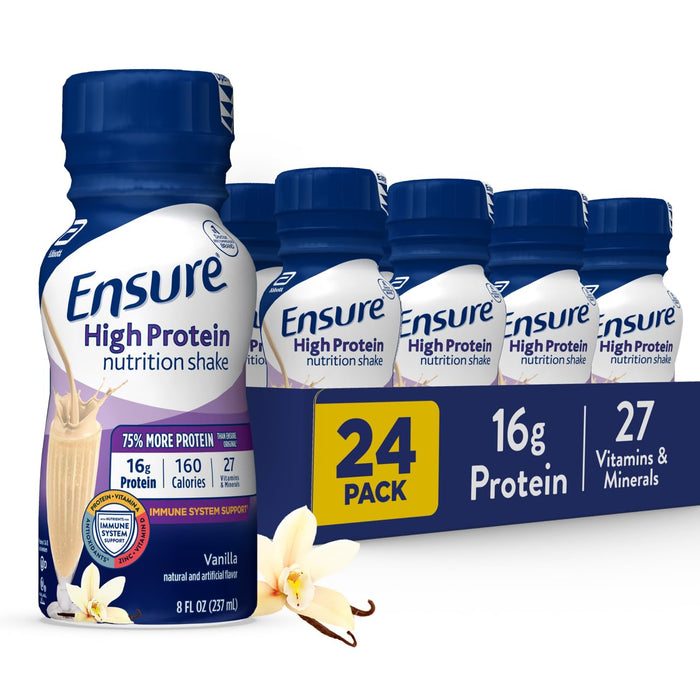 Ensure High Protein Nutritional Shake With Fiber, 16g Protein, Meal Replacement Shakes, With Nutrients to Support Immune System Health, Vanilla w/ Fiber, 8 fl oz, (Pack of 24)