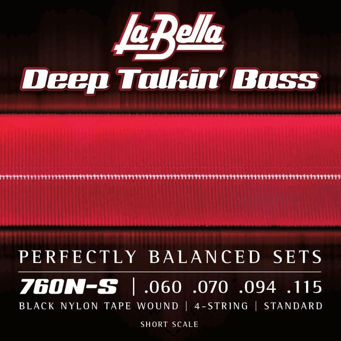 La Bella 760N-S Deep Talkin' Black Nylon Tape, 4-String Standard Short Scale Bass Guitar Strings 60-115