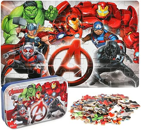 Puzzles for Kids Ages 4-8 60 Pieces Superhero Jigsaw Puzzles for Boys and Girls Educational Learning Puzzles in Metal Box The Avengers.