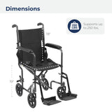 Drive Medical TR37E-SV Lightweight Folding Transport Wheelchair with Swing-Away Footrest, Silver