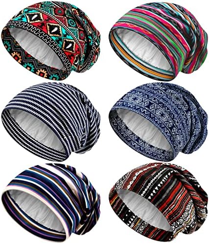 Sintege 6 Pcs Satin Lined Bonnet Sleep Cap for Women Men African Silk Soft Beanie Hair Sleep Wrap for Natural Curly Braids