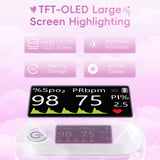 Alecaremed Pulse Oximeter, 4 Color OLED Display Oxygen Monitor Fingertip with 20 × Memory, Blood Oxygen Saturation Monitor (SpO2), Alarm & Brightness Adjustable, Batteries & Lanyard (Pink)