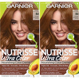 Garnier Hair Color Nutrisse Ultra Color Nourishing Creme, B4 Golden Mahogany Brown (Caramel Chocolate) Permanent Hair Dye, 2 Count (Packaging May Vary)