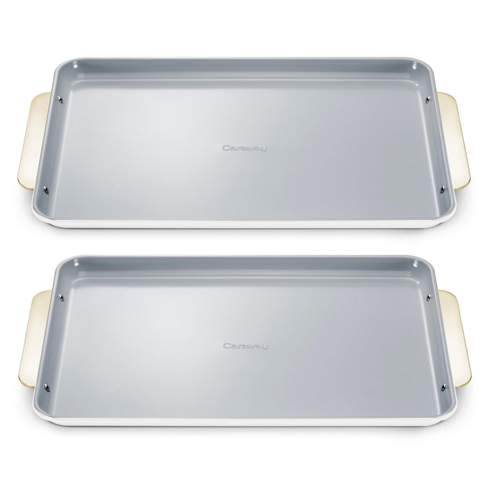 Caraway Non-Stick Ceramic Large Baking Sheet Duo - Naturally Slick Ceramic Coating - Non-Toxic, PTFE & PFOA Free - Perfect for Baking, Roasting, and More - Large (18" x 13") - White