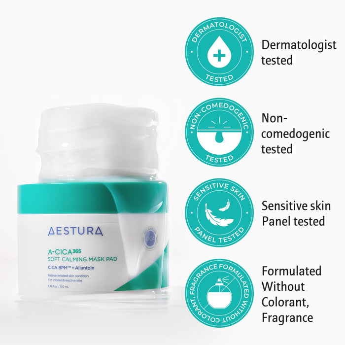 AESTURA A-CICA365 Soft Calming Mask Pad, Sheet Mask for Quick Soothing and Redness Relief, Centella Asiatica for Dry and Sensitive Skin, 60 Pads