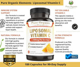 Pure Organic Elements - Liposomal Vitamin C Dietary Supplement, Capsules Non GMO, Soy Free, Gluten Free