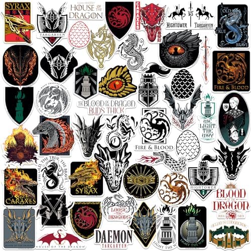 House of The Dragon Game of Thrones 50ct Vinyl Large Deluxe Stickers Variety Pack - Laptop, Water Bottle, Scrapbooking, Tablet, Skateboard, Indoor/Outdoor