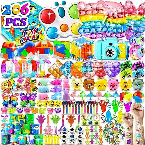 206 PCS Party Favors for Kids 3-5 4-8-12, Fidget Toys Pack Birthday Bulk Goodie Bag Stuffers, Treasure Box Toys for Classroom Prizes for Kids
