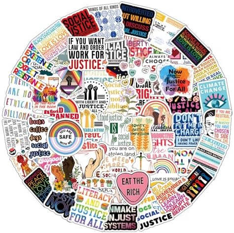 61Pcs Social Justice Stickers Pack, Cartoon Cute Vinyl Waterproof Decals for Water Bottle,Laptop,Phone,Skateboard,Scrapbooking,Bumper Decor for Kids Teens Adults Fans for Party Supply