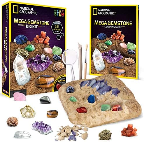 NATIONAL GEOGRAPHIC Mega Gemstone Dig Kit – Dig Up 15 Real Gemstones and Crystals, Science Kit for Kids, Gem Digging Kit, Gift for Girls and Boys, Mining Kit, Rock Collection