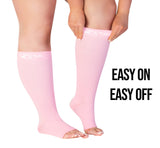 Zeta Wear Plus Size Open Toe Leg Sleeve Support Socks - Wide Calf Compression Open Toe Socks Men and Women Amazing Fit, Travel, Flight Socks, Compression & Soothing Relief, 1 Pair, Size 2XL, Pink