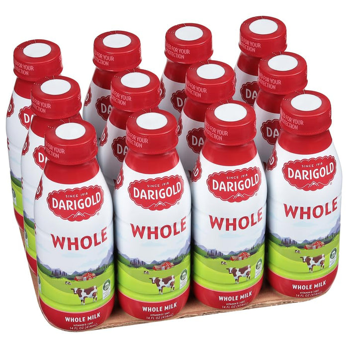 Darigold Whole Milk - Reduced Fat Milk, Shelf Stable Milk Bottles Made with 9 Essential Nutrients, rsBT Free - 14 oz, 12 Pack (Regular Whole Milk)