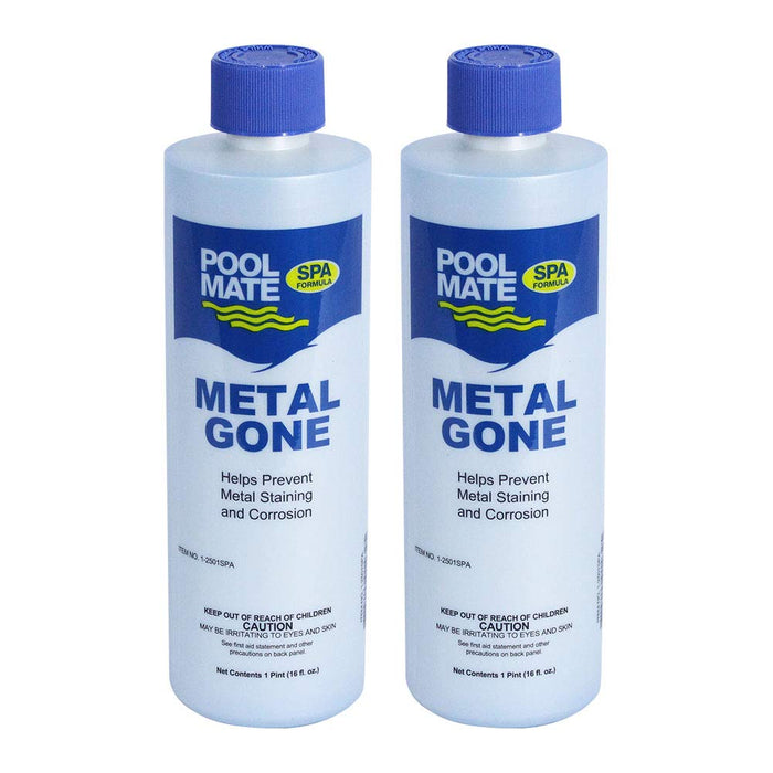 Pool Mate 1-Pint 2-Pack Metal Gone for Hot Tubs, Prevents Metal Staining, Made in USA