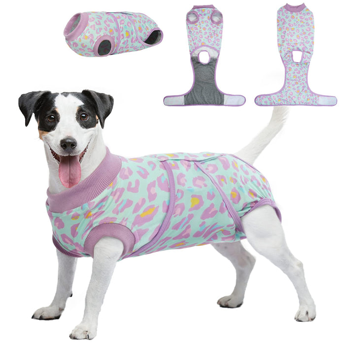 Kuoser Dog Surgery Suit Female Spay Onesie for Dogs, Soft Dog Recovery Suit Male for Neuter, Pet Leopard Printed Surgery Shirt Dog Body Suits After Surgery Wear, Dog Cone Alternative Surgical Onesies