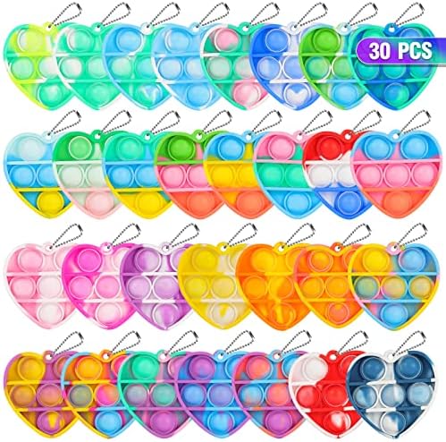 Pop Fidget Toys Bulk Its Valentines Day Gifts for Kids Classroom 30 Pack Valentine Party Favors for Kids Mini Pop Heart Keychain It Fidget Toy Fidgets for Classroom Prizes Birthday Goodie Bag Stuffers