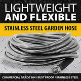 BIONIC STEEL Metal Garden Hose 100 Ft with Nozzle, 304 Stainless Steel Water Hose 100Ft 500 PSI