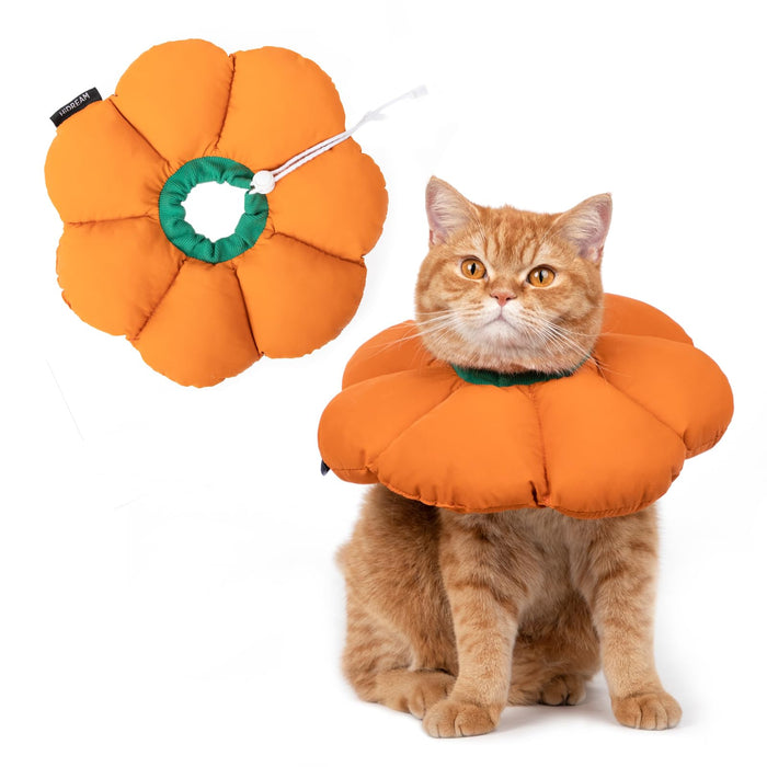 Cat Cone Collar,Cute Waterproof Recovery Collar,Anti-Bite Lick Wound Healing Safety Elizabethan e Collar for Cats,Orange Pumpkin Cat Halloween Costume