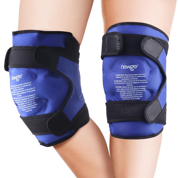 NEWGO Ice Pack for Knee Replacement Surgery, Reusable Gel Cold Pack Wrap Around Entire Knee for Knee Injuries, Pain Relief, Swelling, Bruises (2Pack Blue)