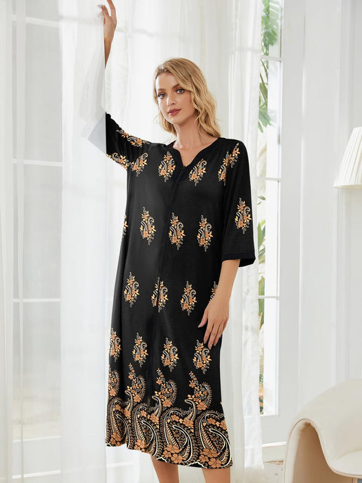 mumu PITINAN Womens Moo Moo Nightgown with Zipper Mumu Dress