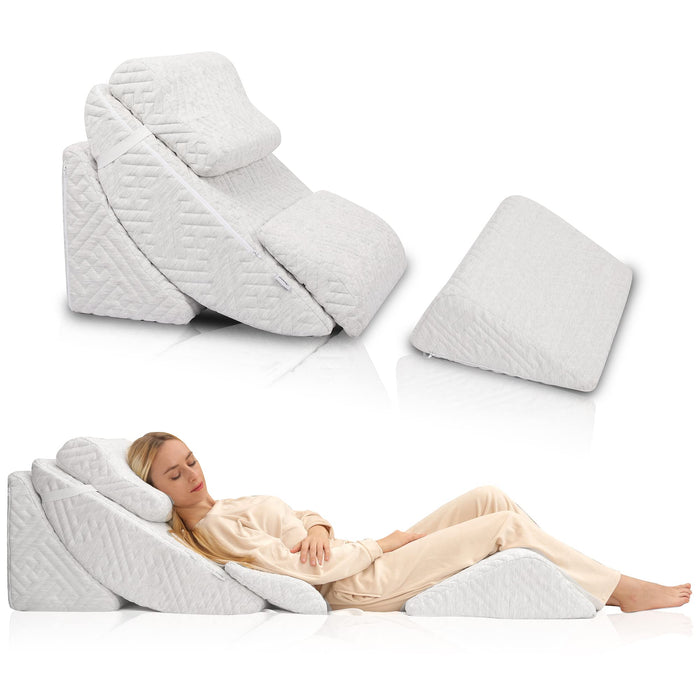 Betterhood 5pcs Orthopedic Bed Wedge Pillow Set, Adjustable Memory Foam, Post Surgery Foam for Back Neck & Leg Pain Relief Support, Acid Reflux, Snoring Reading, Sleeping, Sitting up, Grey