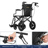 Medwarm Ultralight Transport Wheelchair for Adults & Kids, Weights only 22lbs, Folding Travel Wheelchair with Handbrakes, Detachable Footrests, Swing Away Armrests and 12" Rear Wheels, Black