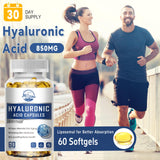 Nature's live Hyaluronic Acid Supplements, 850mg High Bioavailable Dietary Hyaluronic Acid Capsules, Double Strength Skin Hydration, Joint Lubrication, 60 Capsules, 1Pack