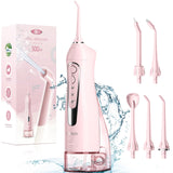 COSLUS Water Dental Flosser Teeth Pick: Portable Cordless Oral Irrigator 300ML Rechargeable Travel Irrigation Cleaner IPX7 Waterproof Electric Waterflosser for Teeth Cleaning F5020E Pink