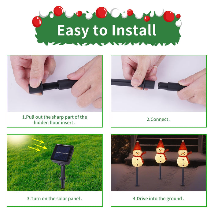 Solar Christmas Pathway Lights Outdoor Decor, Set of 3 Led Snowman Stake Lights, Waterproof Walkway Landscape Lights for Winter Yard, Garden, Solar Christmas Decorations (3pcs-Snowman B)