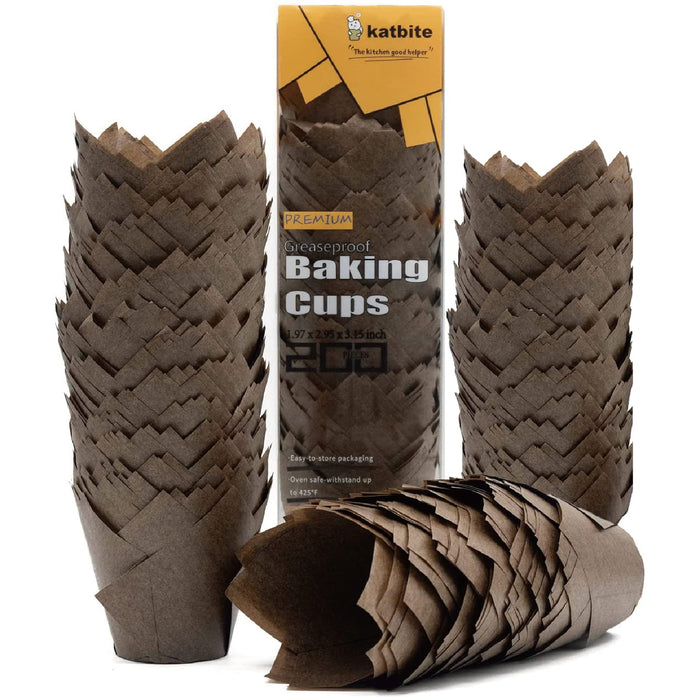 Katbite Tulip Cupcake Liners 200PCS, Muffin Baking Cupcake Liners Holders, Baking Cups, Cupcake Wrapper for Party, Wedding, Birthday, (Coffee)