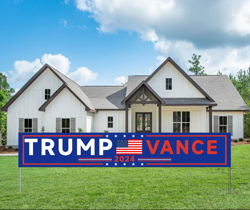 YINBTTER Donald Trump Vance Make America Great Again Large Banner Sign Flag with Brass Grommets, Trump JD Vance 2024 MAGA Save America Outdoor Sign House Banner Yard Lawn Decoration 118X18''