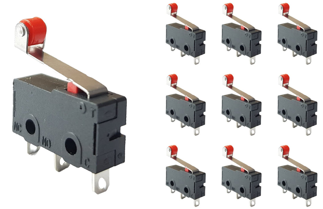 DIYables Limit Switch for Arduino, ESP32, ESP8266, Raspberry Pi, 10 Pieces, Normally Open Close, Roller Lever Arm